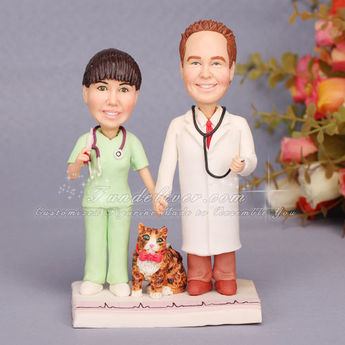 Nurse and Doctor Cake Topper with Insulin Syringe and EKG Cardiac Rhythm - Click Image to Close